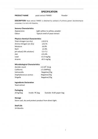 Nutrition enriched yeast extract FM405