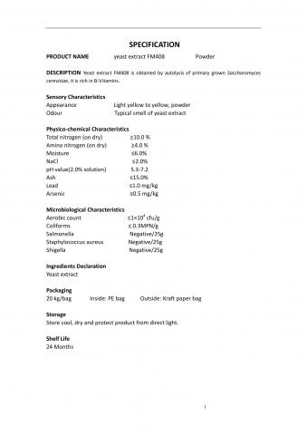 Nutrition enriched yeast extract FM408