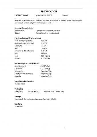 Nutrition enriched yeast extract FM803